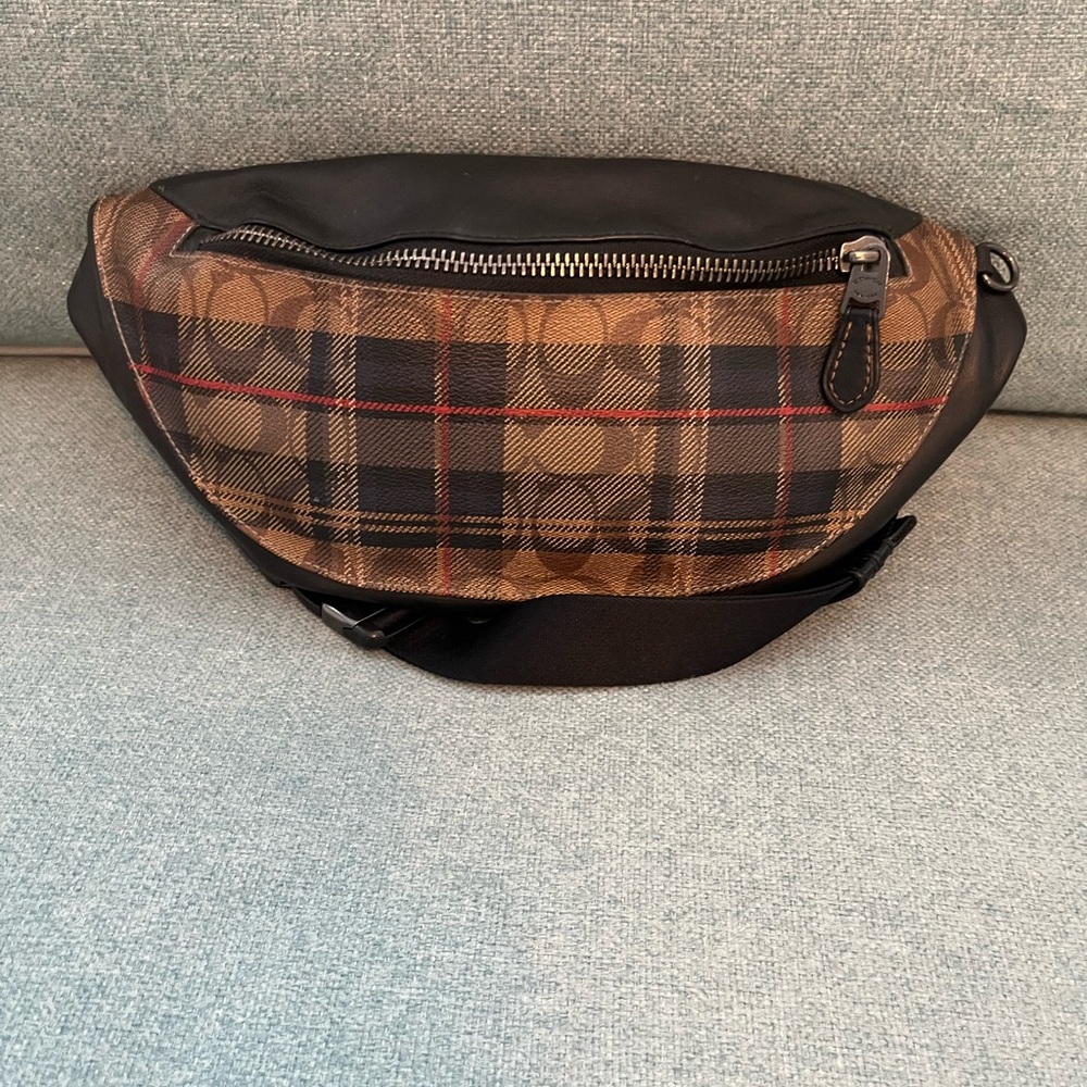 Coach Black and Tan Checkered Belt Bag